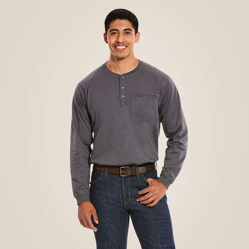 Ariat 10027889 MENS FR AIR HENLEY LS TOP CHARCOL HEATHER