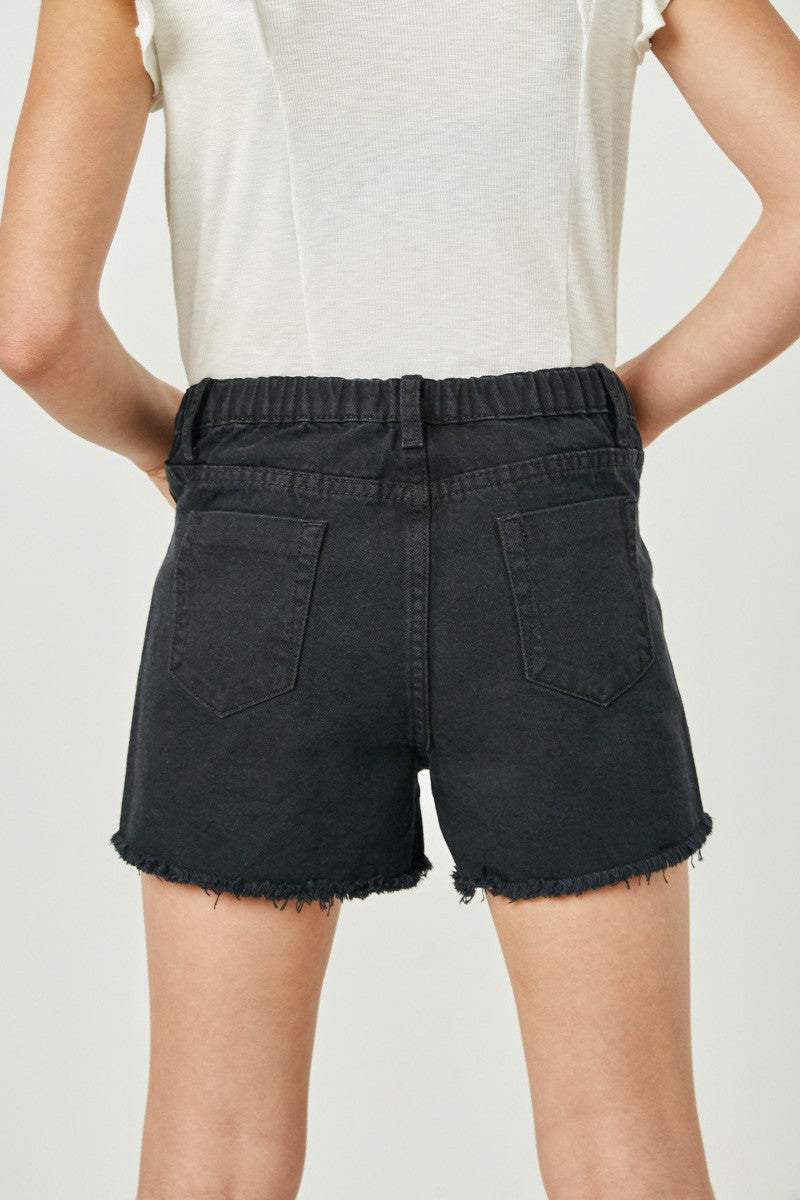 Girls Distressed Black Denim Shorts