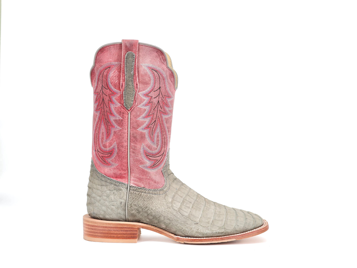 R. Watson Nubuck Charcaoal Caiman Belly/Rosa Goat
