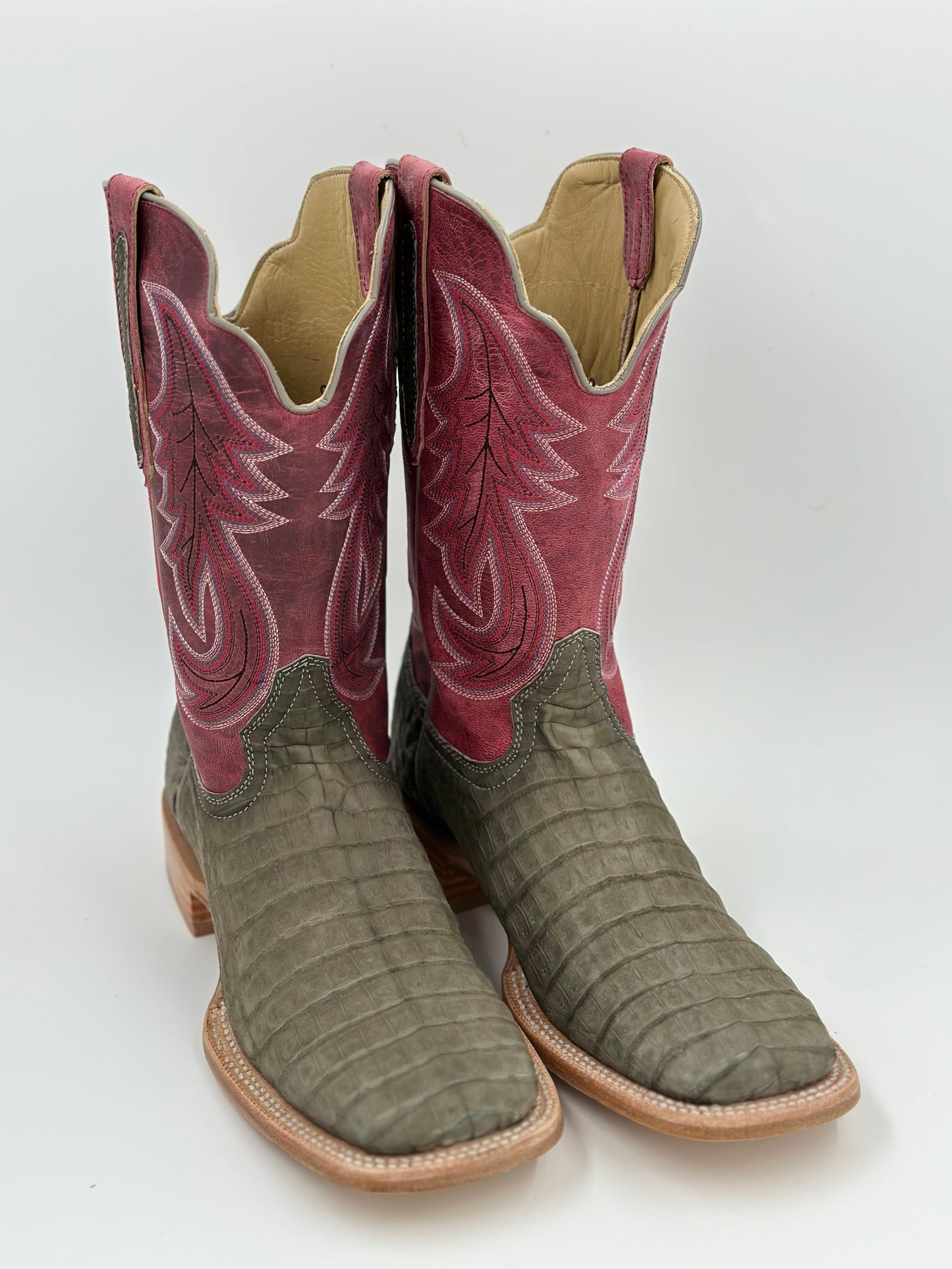 R. Watson Nubuck Charcaoal Caiman Belly/Rosa Goat