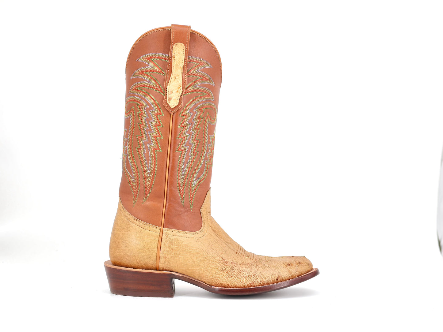 R. Watson Antique Saddle Bruciato Smooth Ostrich Sunset Tan Cowhide