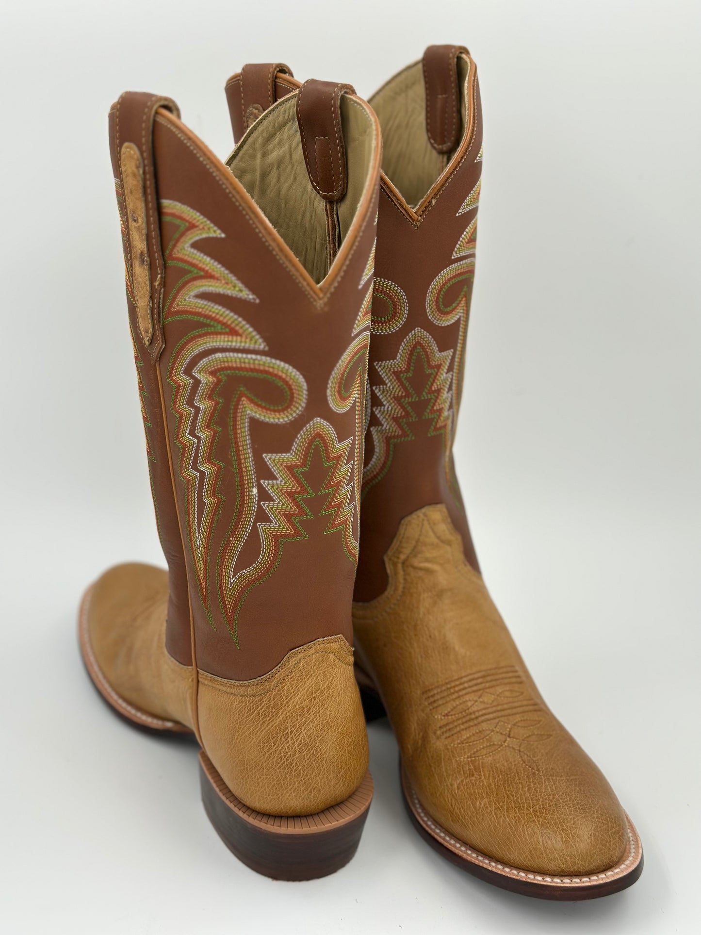 R. Watson Antique Saddle Bruciato Smooth Ostrich Sunset Tan Cowhide