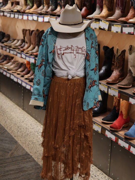 Midi Cognac Lace Skirt