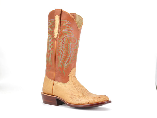 R. Watson Antique Saddle Bruciato Smooth Ostrich Sunset Tan Cowhide