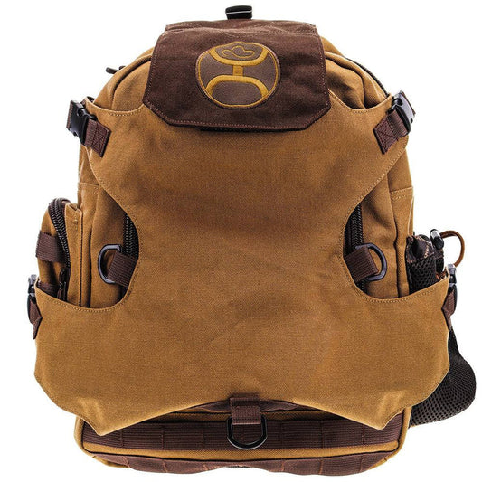 Hooey Mule Backpack Boot Carrying Tan Body with Brown Brown / Black Lid and Accents