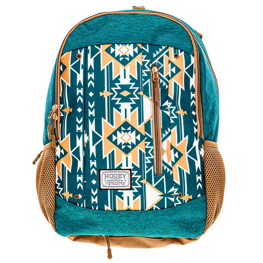 Hooey Rockstar Backpack Teal / White Aztec Front Panel with Teal / Tan Accents