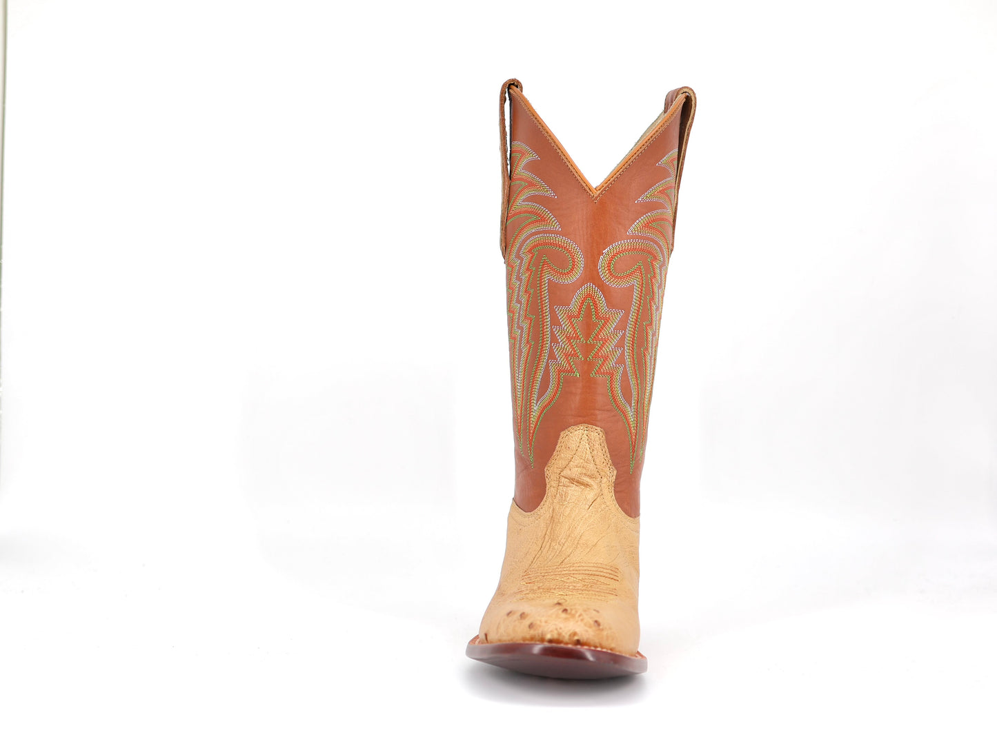 R. Watson Antique Saddle Bruciato Smooth Ostrich Sunset Tan Cowhide