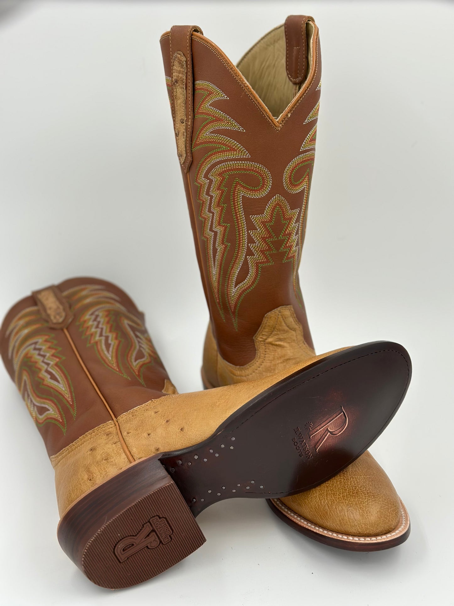 R. Watson Antique Saddle Bruciato Smooth Ostrich Sunset Tan Cowhide