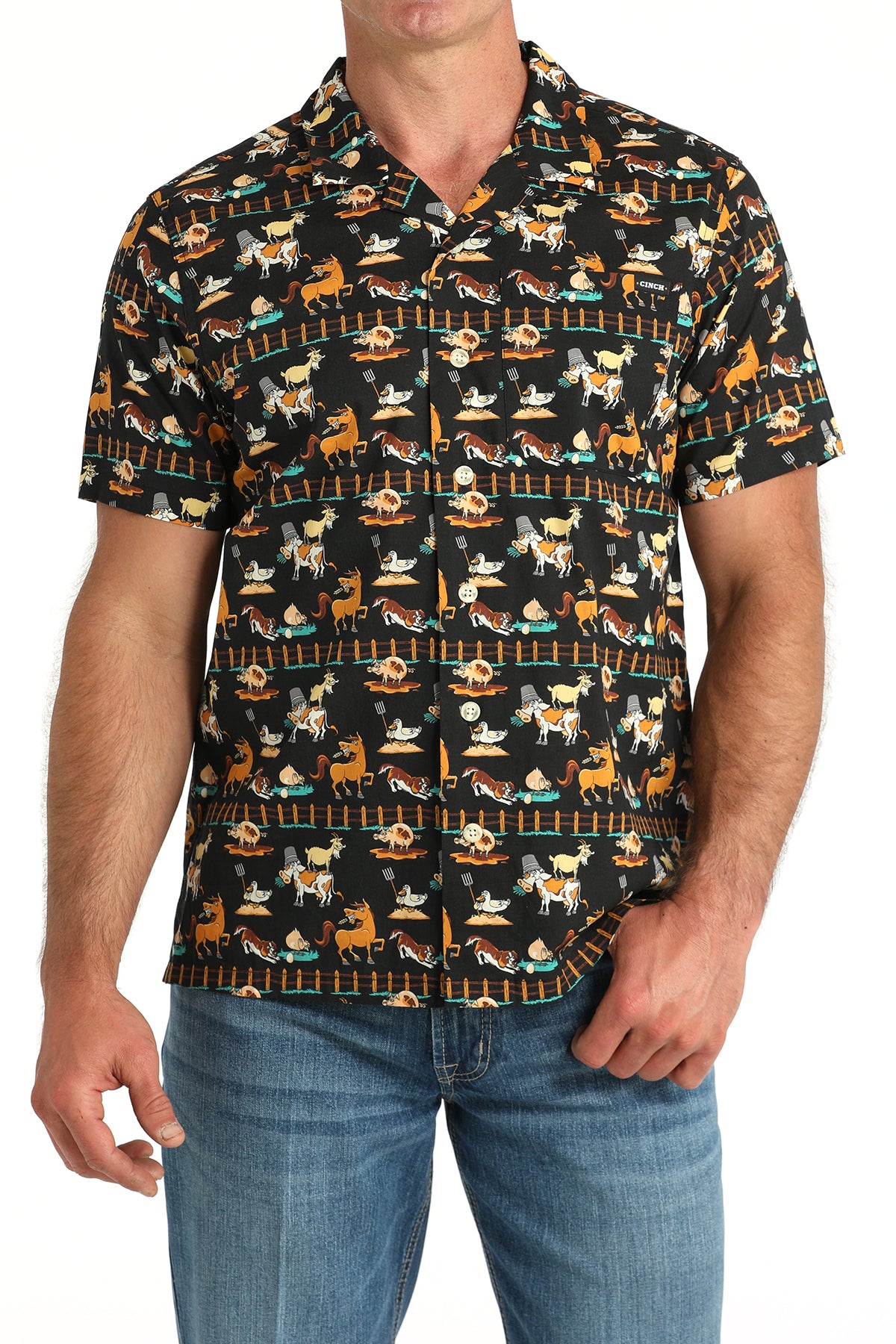 Cinch Men’s Funny Farm Camp Shirt – Black