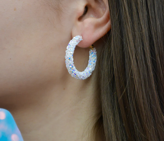 White Glitter Hoops