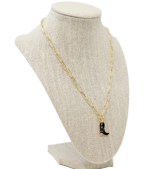 Black Cowboy Boot Necklace
