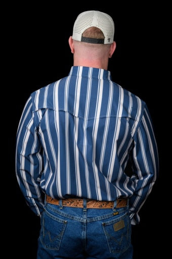 FERRELL THE ATLAS IN BLUE - LONG SLEEVE SNAP SHIRT L