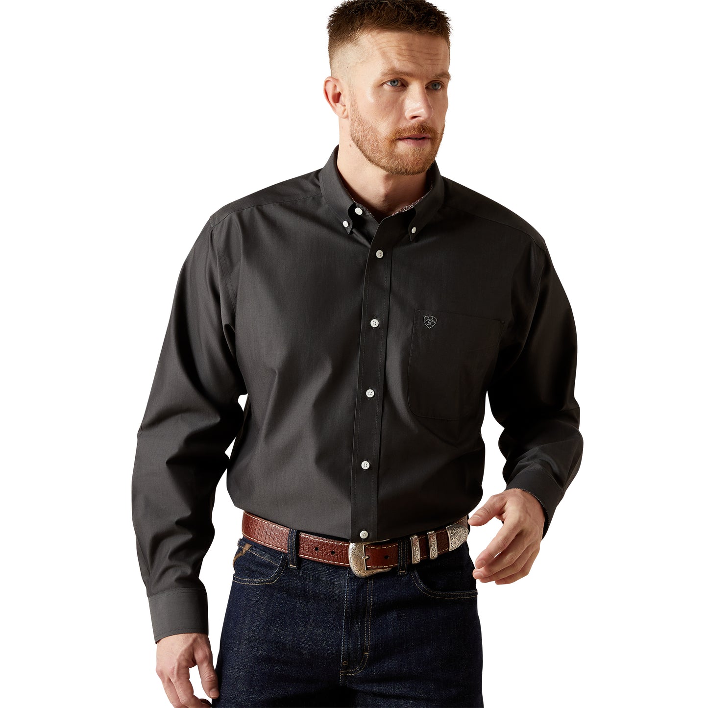 Ariat Men's Wrinkle Free Solid Pinpoint Oxford Classic Fit Shirt BLACK
