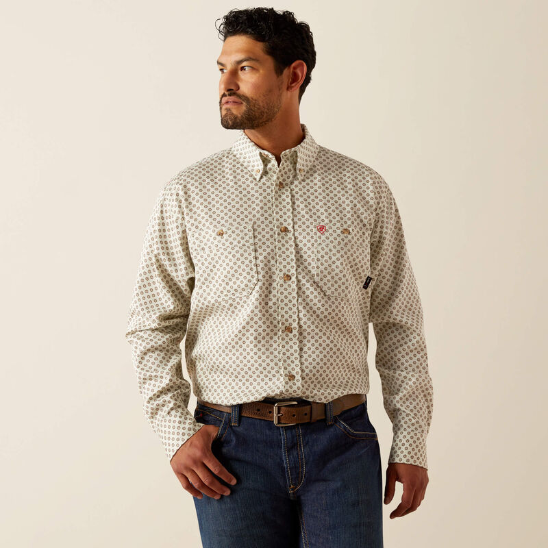 Ariat MENS FR VENTED LS WRK SHRT WHITE ONYX