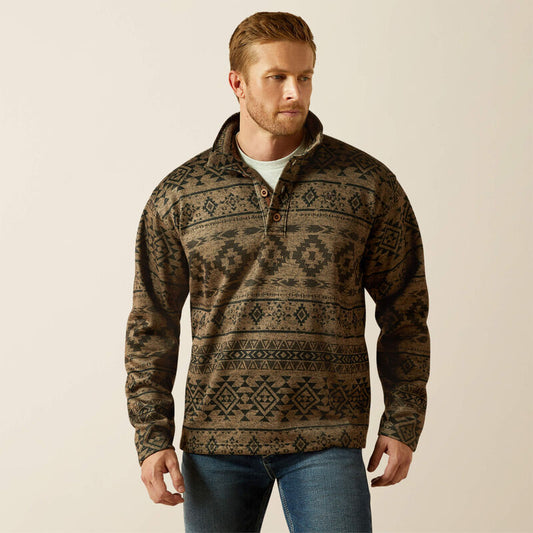 Ariat Men's Caldwell 1/4 Button Sweater LIGHT BROWN SOUTHWEST