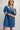 Eesome western yoke mini dress in Denim — piped yoke detail and button front. Front detail on-model.