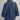Eesome striped denim back pleat blouse in Indigo Stripe — inverted back pleat with horizontal tab. Back on-model.