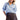 Eesome polka dot satin blouse in Powder Blue — brown dots, pointed collar, puff sleeves. Front on-model.