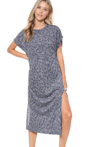Charcoal Leopard T Shirt Dress
