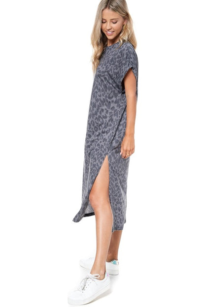 Charcoal Leopard T Shirt Dress