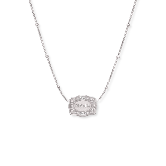 SpurWest Ultra Mini Belt Buckle Necklace (Mama) - Silver