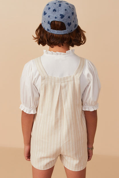 Girls Striped Pleat Detail Overalls