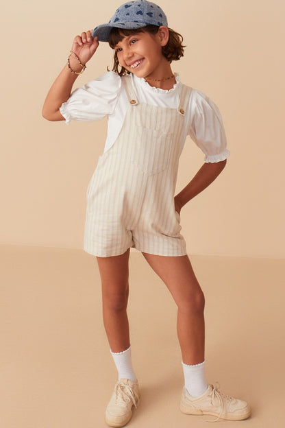 Girls Striped Pleat Detail Overalls
