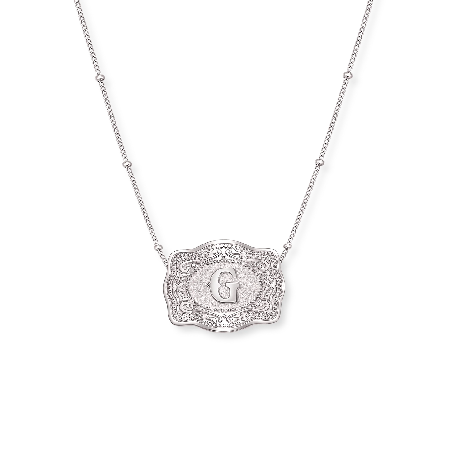 SpurWest Ultra Mini Belt Buckle Necklace (Initial) - Silver