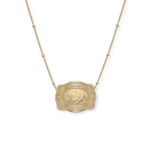Spurwest Mini Belt Buckle Necklace (Lone Wolf) - Gold - Gold / Beaded Chain (16" + 2" extender)
