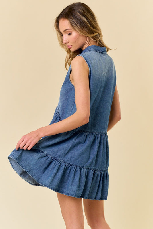Denim Tiered Sleeveless Dress