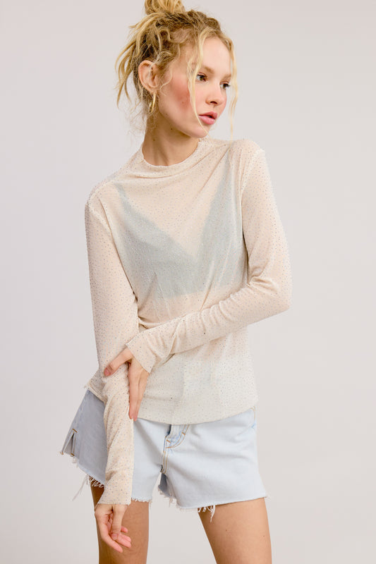 Rhinestone Cream Lace Top