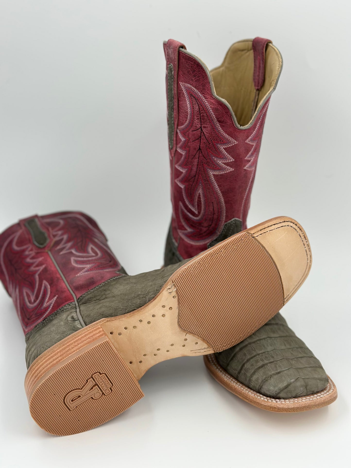 R. Watson Nubuck Charcaoal Caiman Belly/Rosa Goat