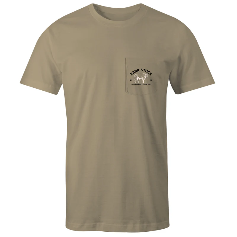 Hooey Charbray Men's Denim Crew Neck Cotton / Poly Short Sleeve T-Shirt with Pocket and White / Tan