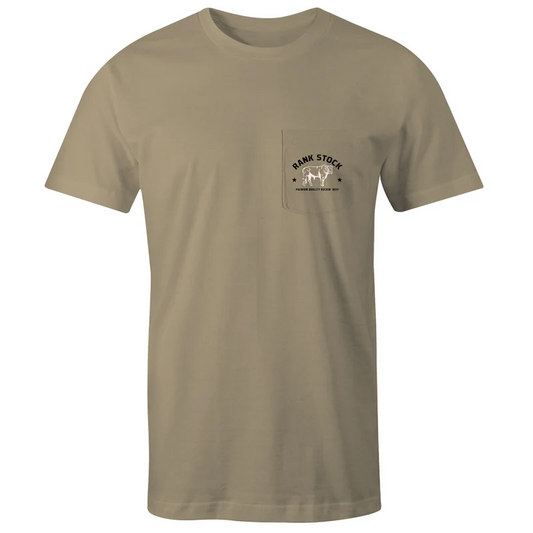 Hooey Charbray Men's Denim Crew Neck Cotton / Poly Short Sleeve T-Shirt with Pocket and White / Tan