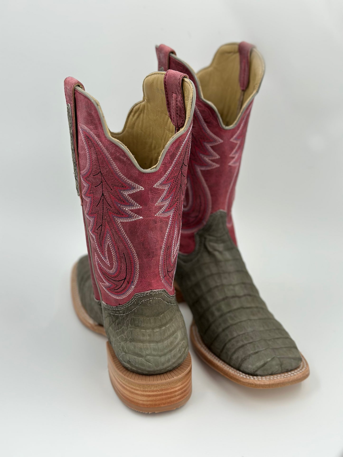 R. Watson Nubuck Charcaoal Caiman Belly/Rosa Goat