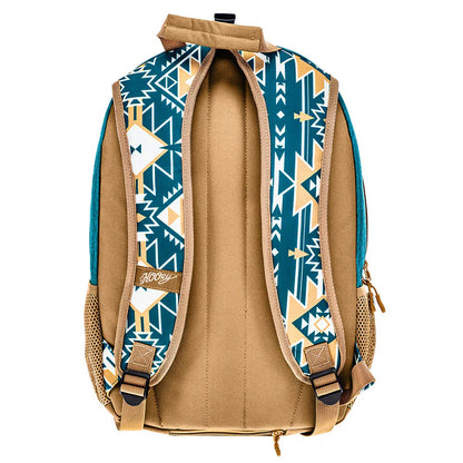 Hooey Rockstar Backpack Teal / White Aztec Front Panel with Teal / Tan Accents