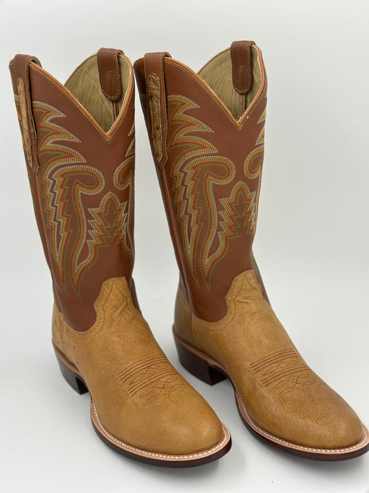 R. Watson Antique Saddle Bruciato Smooth Ostrich Sunset Tan Cowhide
