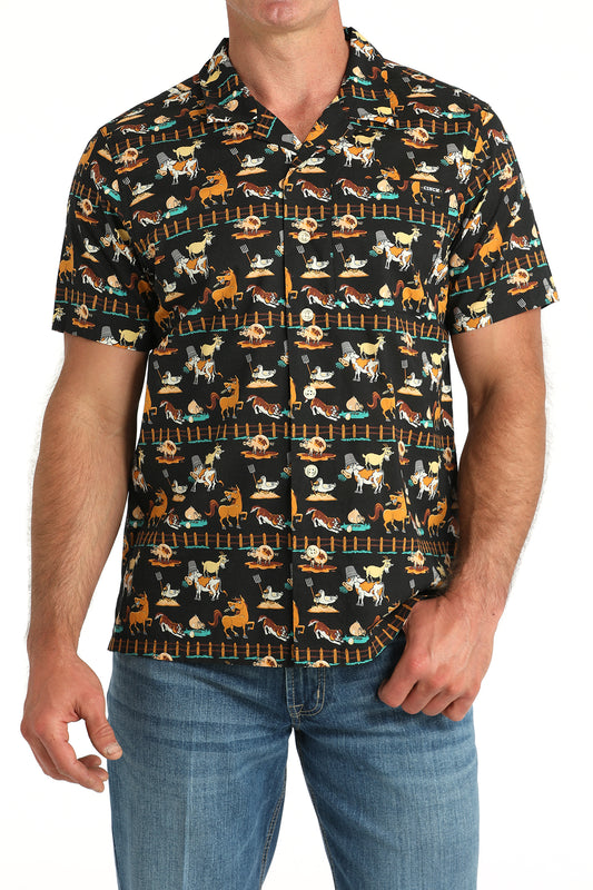 Cinch Men’s Funny Farm Camp Shirt – Black