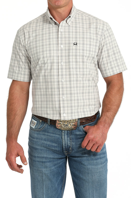 Cinch Men’s ArenaFlex Short Sleeve Shirt – White & Grey Plaid
