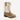 Old West toddler western boot, brown ostrich-print foot and white embroidered shaft — broad square toe. Side view.