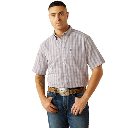 Ariat Men's Roy Short Sleeve Shirt – Grey/Purple Plaid