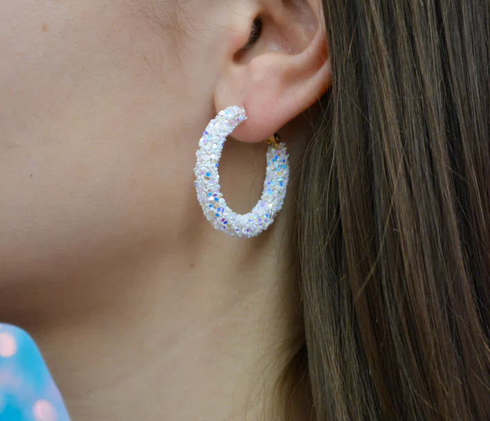 White Glitter Hoops
