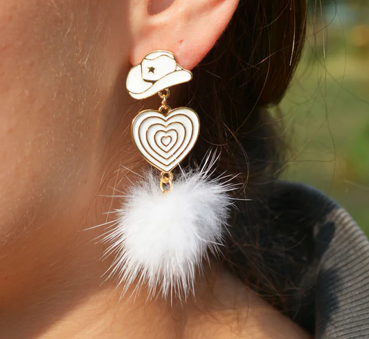 Aldean White Cowboy Hat Puff Earrings