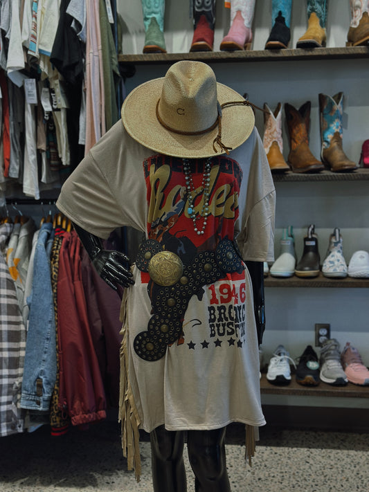 Rodeo 1946 Graphic Fringed Dress