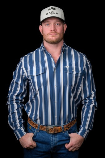 FERRELL THE ATLAS IN BLUE - LONG SLEEVE SNAP SHIRT L
