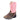 Old West toddler western boot in olive and metallic pink — leather foot and shaft, broad square toe. Side view.