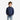 Young boy wearing a Circle A Western and Work navy blue long sleeve button-front shirt with a small red print pattern.