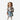 Toddler girl wearing a Circle A Western and Work brown cowprint long sleeve bell shirt with a denim skirt