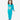 Young girl wearing a teal Shea Baby Star of the Show sweatpants set with a unicorn graphic and side-leg lettering.