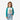Circle A Western and Work long sleeve shirt with western graphic, teal sleeves, and white body on a young girl
